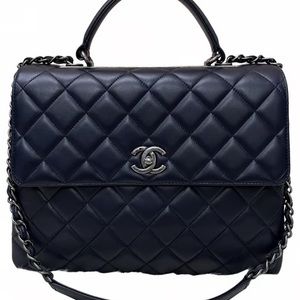CHANEL Lamb skin Quilted Large CC Dual handle flap bag Black NEW